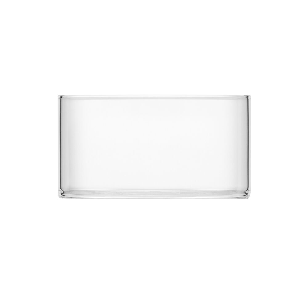 Zylindrischer Ersatz-Einfülltank aus klarem Glas für einen Stand-Wasserfilter.