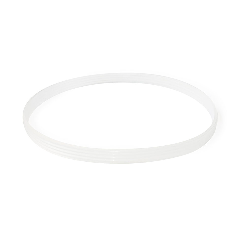 Transparenter Silikon-Dichtungsring für den Bambusdeckel eines Wasserfilters von Lotus Vita auf weißem Hintergrund.