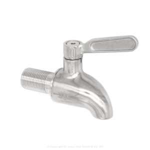 Eleganter Edelstahl-Wasserhahn für Wasserfilter, seitlich von oben fotografiert.